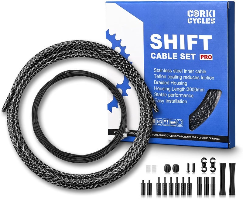 corki Cycles Bike Shifter Cable Housing Kit PRO for Shimano/SRAM/MicroShift - Braided Housing & Teflon Coated Stainless Inner Cables for Road Bikes and MTB Bicycles - Image 1